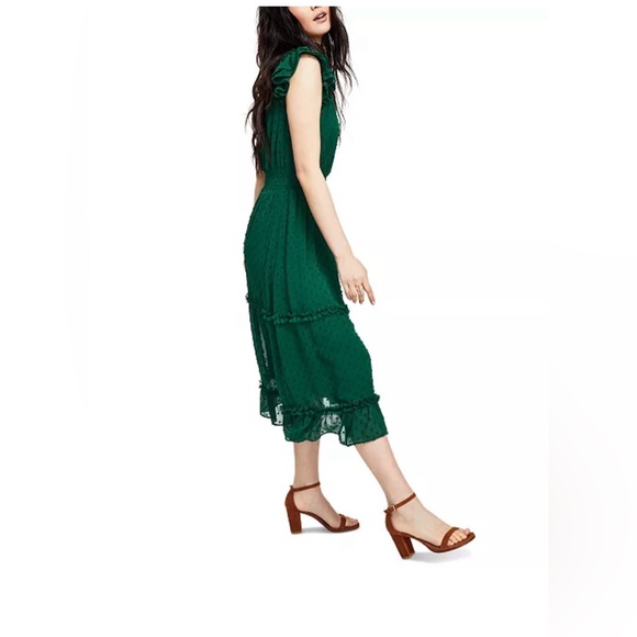 NWT CeCe Women's Green Ruffled Flutter Sleeve Swiss Dot Midi Dress XS sold out - Picture 4 of 8